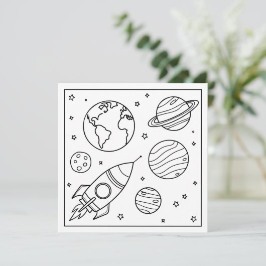 Farbe! Space Rocket Individuelle Name Kind zum Geb Karte (Stehend Vorderseite)