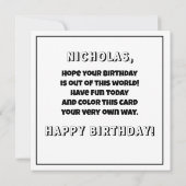 Farbe! Space Rocket Individuelle Name Kind zum Geb Karte (Rückseite)