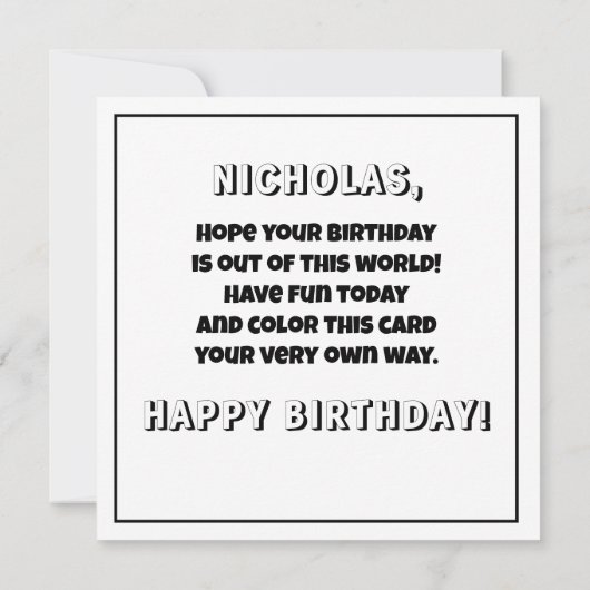 Farbe! Space Rocket Individuelle Name Kind zum Geb Karte (Rückseite)