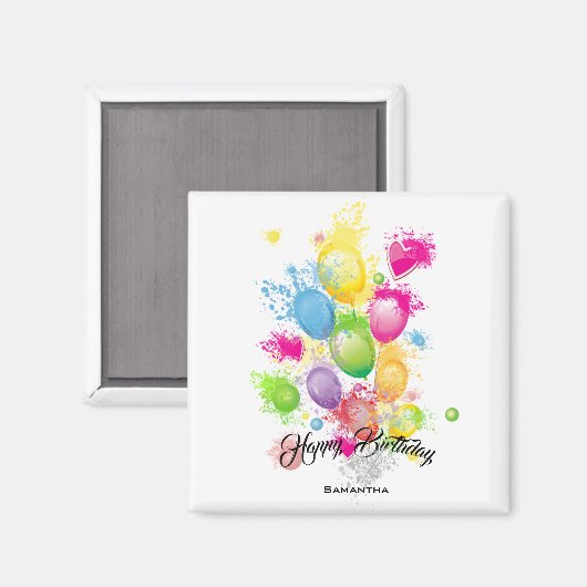 Farbe Splash Birthday Balloons Magnet (Vorderseite/Rückseite)