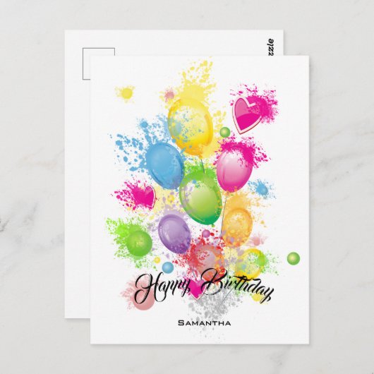 Farbe Splash Birthday Balloons Postkarte (Vorne/Hinten)