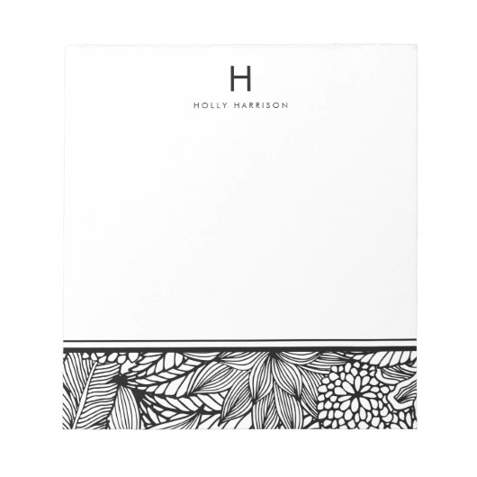 Farbe | Tropisches Schwarz-Weiß-Monogramm Notizblock (Vorderseite)