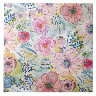 Farbe von Hand mit Aquarellfarbe Blumendesign Fliese