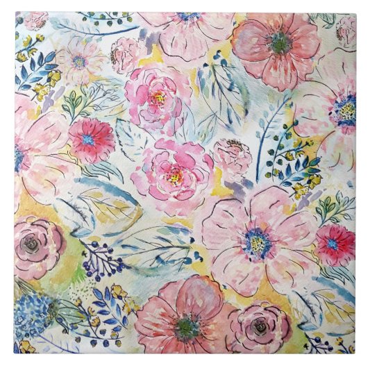 Farbe von Hand mit Aquarellfarbe Blumendesign Fliese (Vorderseite)