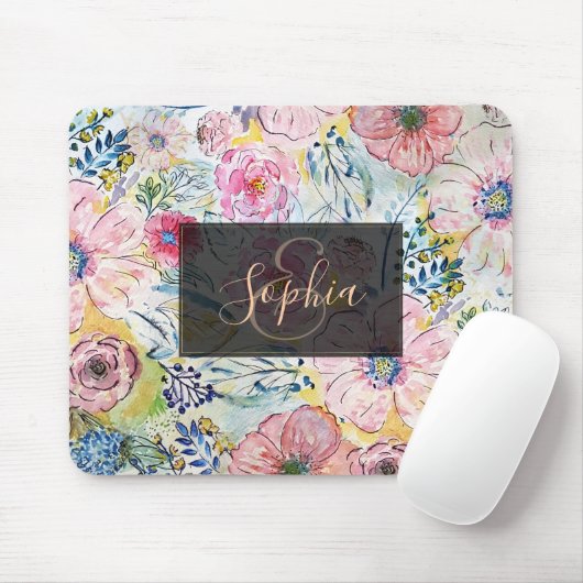 Farbe von Hand mit Aquarellfarbe Blumendesign Mousepad (Mit Mouse)