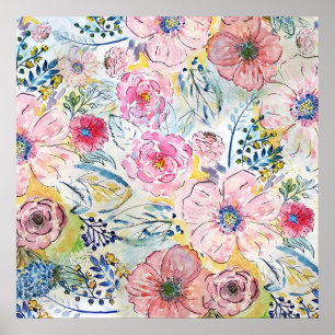 Farbe von Hand mit Aquarellfarbe Blumendesign Poster