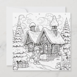 Farbe Weihnachtskarte Kinder Elf Village Schnee Feiertagskarte