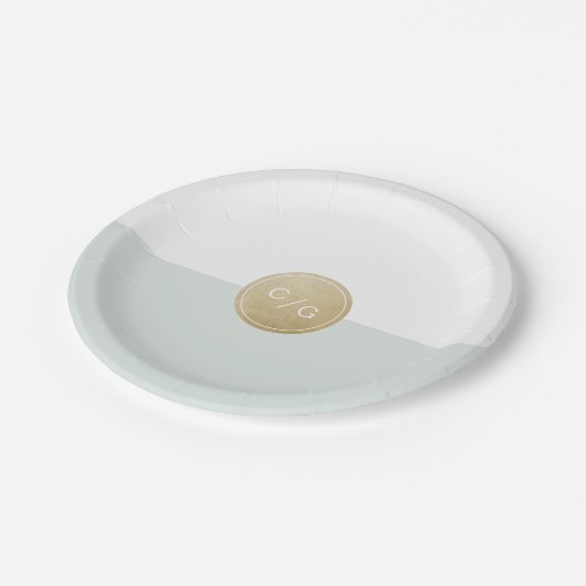 Farbeditierbare minimalistische moderne Hochzeitmo Pappteller (Schrägansicht)