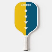 Farben Blau & Maisgelb Monogramm Pickleball Schläger (Rückseite)