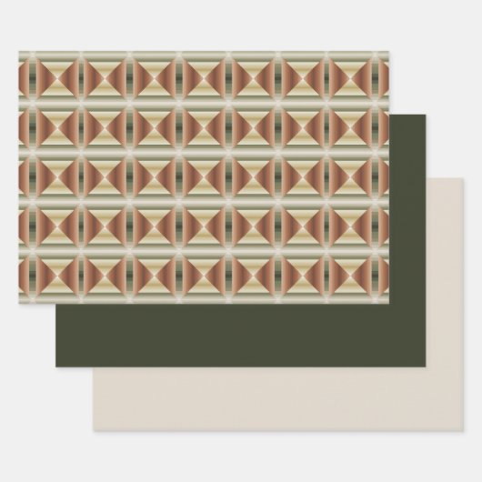 Farben brauner, grüner und tangestreifter Muster Geschenkpapier Set (Set)