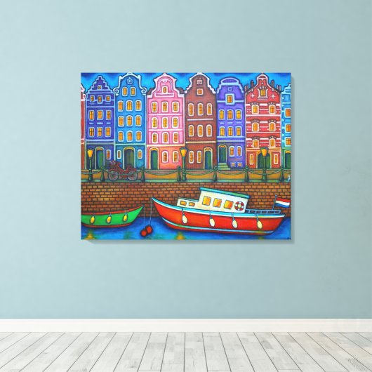Farben der Amsterdam Stretched Canvas Print Leinwanddruck (Insitu (Holzboden))