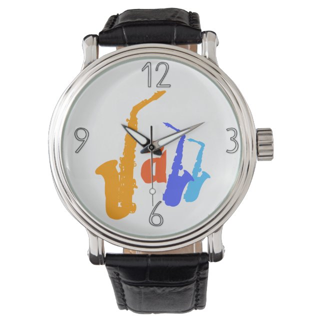 Farben der Jazz Sax Illustration 1 Armbanduhr (Vorderseite)