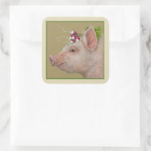 Färben des Schweins mit Rettich Quadratischer Aufkleber (Tasche)