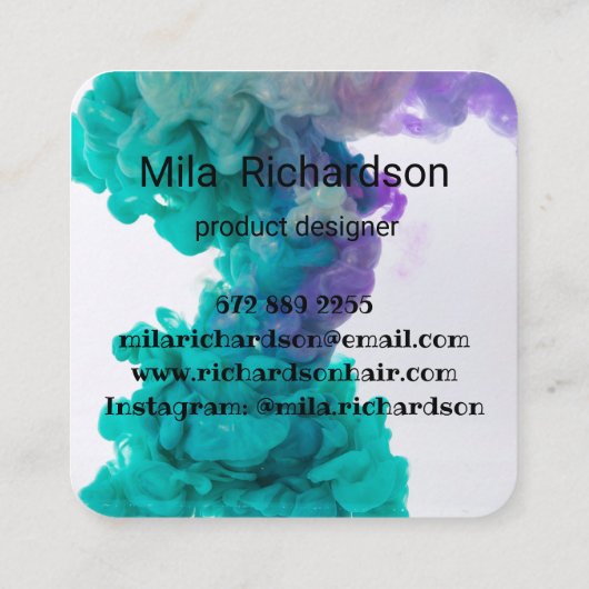 Farben, die in Wasser verschüttet werden Quadratische Visitenkarte (Rückseite)