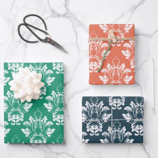 Farben im Damast Stil 3 Geschenkpapier Set (Vorderseite)