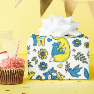 Farben in der Ukraine Kinder Blaugelbe Tiermütter Geschenkpapier