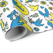 Farben in der Ukraine Kinder Blaugelbe Tiermütter Geschenkpapier (Rolleneckpunkt)