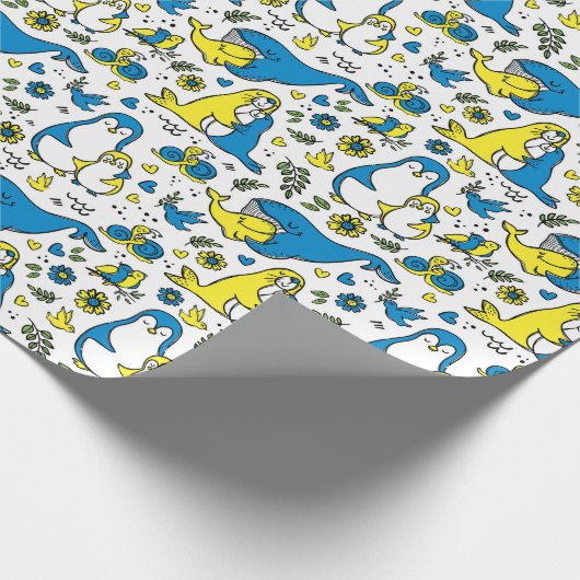 Farben in der Ukraine Kinder Blaugelbe Tiermütter Geschenkpapier (Ecke)