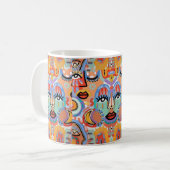 Farben, Muster und überlappende Gesichter Kaffeetasse (Vorderseite Links)