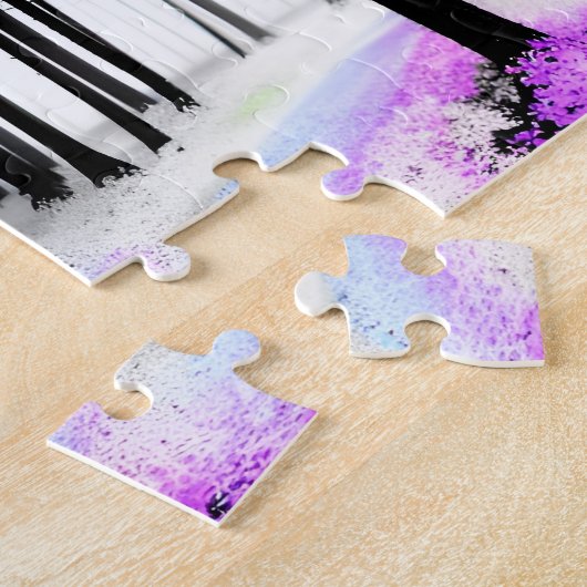 Farben sickern in Schwarz-Weiß-Silhouette-Wald Puzzle (Seite)