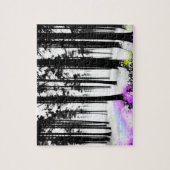 Farben sickern in Schwarz-Weiß-Silhouette-Wald Puzzle (Vertikal)