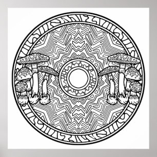 Färben Sie Ihr eigenes Pilz-Mandala-Farbton-Plakat Poster