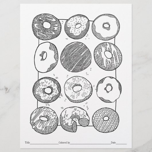 FÄRBEN SIE IHRE EIGENE Gestrickte Donuts-Malvorlag (Vorderseite)
