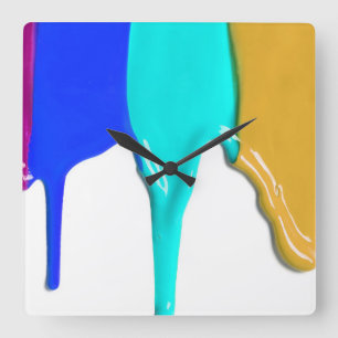 Farben-Tropfen - Regenbogen-Farben-Farben Quadratische Wanduhr