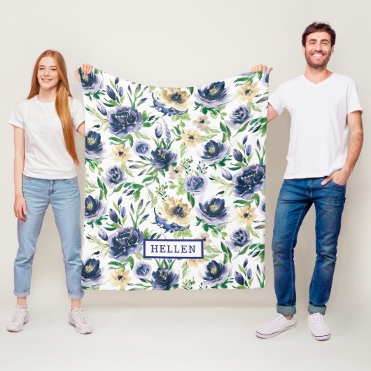 Farben violett-blau und gelb Blumenmuster Fleecedecke (Beispiel)