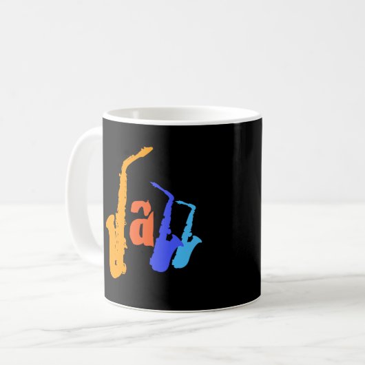 Farben von Jazz Sax Illustration Black Tasse 2 (Vorderseite Links)