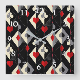 Farben von Spielkarten im Poker.  Quadratische Wanduhr