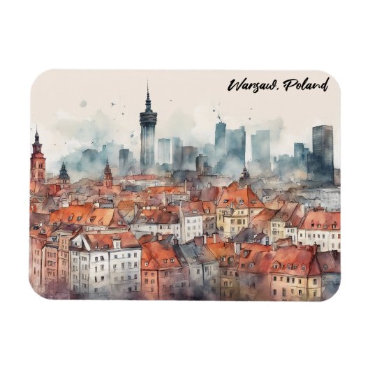 Farben Warschau Polen Wasserfarbe Skyline Magnet (Horizontal)