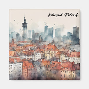 Farben Warschau Polen Wasserfarbe Skyline Magnet