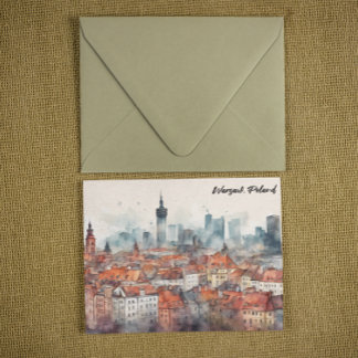 Farben Warschau Polen Wasserfarbe Skyline Postkarte