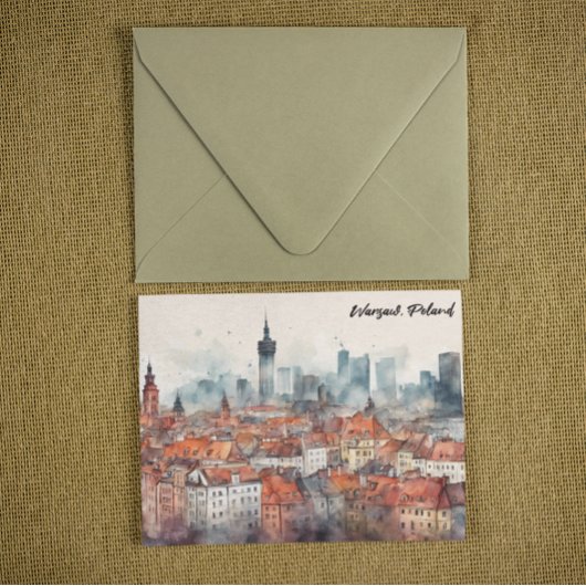 Farben Warschau Polen Wasserfarbe Skyline Postkarte
