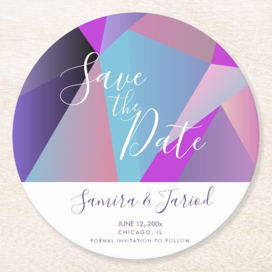 Farbenblock Save the Date Lila Runder Pappuntersetzer (Vorderseite)