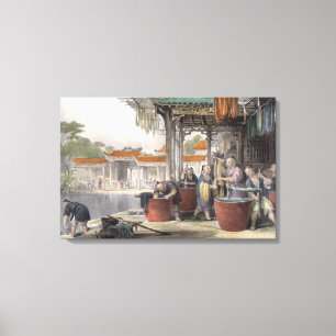 Färbende und wickelnde Seide, 'von der China in Leinwanddruck