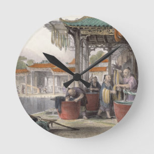 Färbende und wickelnde Seide, 'von der China in Runde Wanduhr