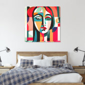 FARBENE PICASSO STIL KUBIST PORTRAIT FRAU LEINWANDDRUCK (Insitu (Schlafzimmer))