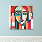 FARBENE PICASSO STIL KUBIST PORTRAIT FRAU LEINWANDDRUCK (Insitu (Holzboden))