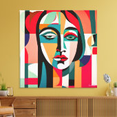 FARBENE PICASSO STIL KUBIST PORTRAIT FRAU LEINWANDDRUCK (Insitu (Wohnzimmer))