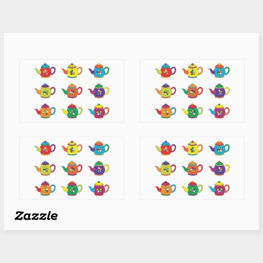 FARBENE TEAPOTS RECHTECKIGER AUFKLEBER (Blatt)