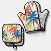 FARBENE TROPISCHE RETRO-PALMBÄUME OFENHANDSCHUH & Topflappen-Set (Vorderseite/Rückseite)