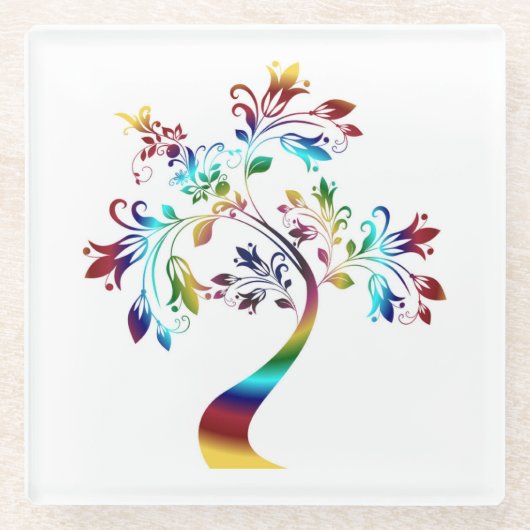 FARBENER BLUMENBAUM GLASUNTERSETZER (Vorderseite)