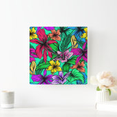 FARBENER HIBISKUS QUADRATISCHE WANDUHR (Zuhause)