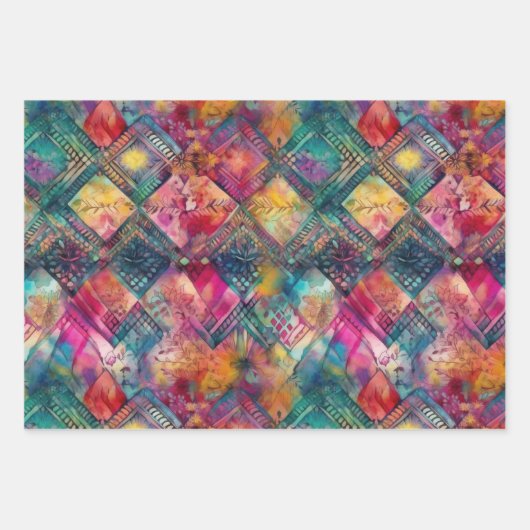 FARBENES BOHO WASSERFARBBODENDEKORATIVPAPIER GESCHENKPAPIER SET (Vorderseite 3)