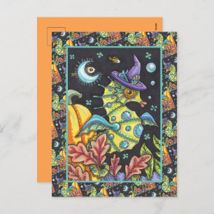 FARBENES FANTASY SEEPFERD, WITCH IM HALLOWEEN MEER FEIERTAGSPOSTKARTE