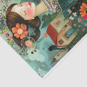 FARBENES GARTENMÄDCHEN MIT BLUME DECOUPAY SEIDENPAPIER (Ausschnitt)