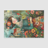 FARBENES GARTENMÄDCHEN MIT BLUME DECOUPAY SEIDENPAPIER (Vorderseite)