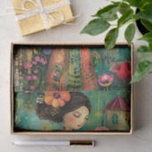 FARBENES GARTENMÄDCHEN MIT BLUME DECOUPAY SEIDENPAPIER (Geschenk)